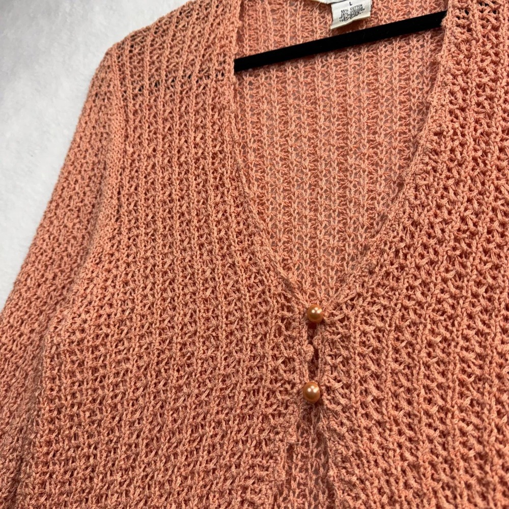 Vintage JPR L Peach Knit Cardigan Sweater Pearl Cottagecore Coquette Pastel Boho - Picture 3 of 8